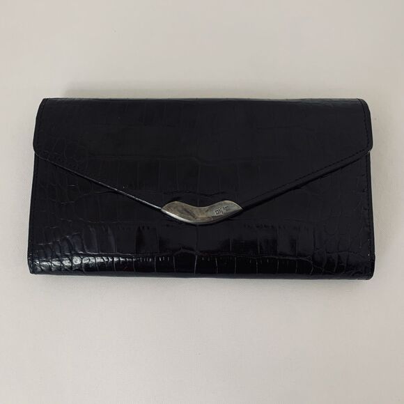 Vintage Ralph Lauren Wallet Alligator Embossed Leather Black Rare Production 80s - Picture 1 of 13